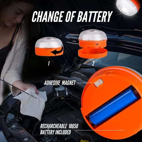 MAGIC SELECT Lumière d'urgence V16 Approuvé par la DGT pour Signalisation Routière de Voitures et Motos. Flash Jaune et Blanc avec, Base Magnétique et Batterie Rechargeable. sans géolocalisation GPS