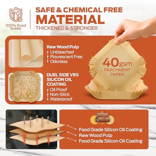 PORTENTUM Papier cuisson air fryer - 100 pièces Food-Grade BPA gratuit, 16 x 20 cm, pour friteuse sans huile 3 à 4,5 litres - Idéal pour la cuisson saine