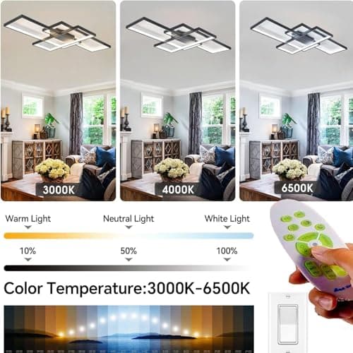 Plafonnier LED, Luminaire Salon, dimmable avec télécommande 3000K-6000K, nouveau design irrégulier lampe rectangulaire en métal acrylique cuisine lampes de décoration de chambre,Noir,90*50CM/80W