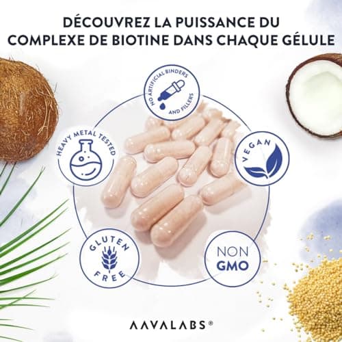 Biotine Cheveux 10000μg Complement Alimentaire Cheveux Biotin Vitamine B8 Zinc Selenium Huile de Coco MCT Vitamine C Acide Folique Vitamine B6 LCystéine Pousse Cheveux Biotine 10000 mcg -180 Gélules