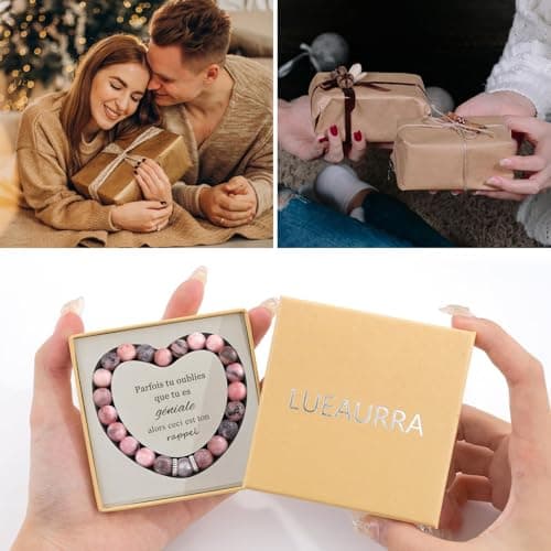 Lueaurra Idee Cadeau pour Femme Bracelet Pierres Naturelles Femme Original Cadeau Ado Fille Cadeaux Noel Femme Cadeau Anniversaire Bracelet Cadeau pour Amie Maman Sœur Maitresse