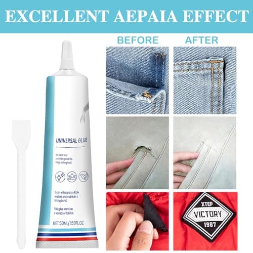 HASAIKA® Colle pour Tissus, Colle à Coudre pour Tissu, Colle Textile Avec embouts de précision pour tissus, vêtements, cuir, strass, patchs, 50 ml