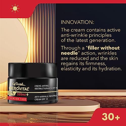 Crème Visage Anti-Rides Restructurante SPF 10, Réduit les Rides, Restaure l'Elasticité et la Fermeté de la Peau, 50 ml, Gerovital H3 Derma+ Premium Care