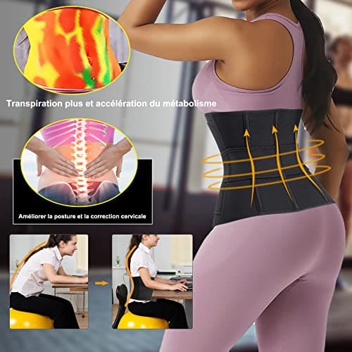 Bingrong Ceinture de Sudation Femme Sport Réglable Ceinture Abdominale Corset Minceur Gaine Amincissante Ventre Plat Néoprène Serre Taille Waist Trainer Body Shaper (Noir, Small)