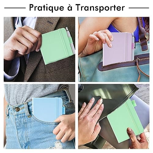 feela 3 Carnet de Notes de Poche A6 avec 3 Stylos Noirs, Page Lignée, Petit Carnet de Poche à Couverture Rigide avec Porte-Stylo, Bloc Note A6, 9x14cm, Pastel (Bleu Clair, Violet Clair, Vert Clair)