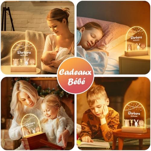 iDIY Veilleuse Bébé Cadeau Naissance Personnalisé - Cadeau Personnalisé Bebe, Cadeau Naissance Garçon ou Fille, Lampe Personnalisée Decoration Chambre Bebe - Safari