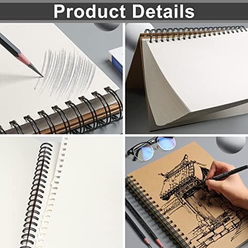 Srvnpioy Lot de 3 Cahiers à esquisse reliés spirale A5 Paysage, 300 pages (150 feuilles), papier épais de 80g/m2, A5 pour école, bureau et maison