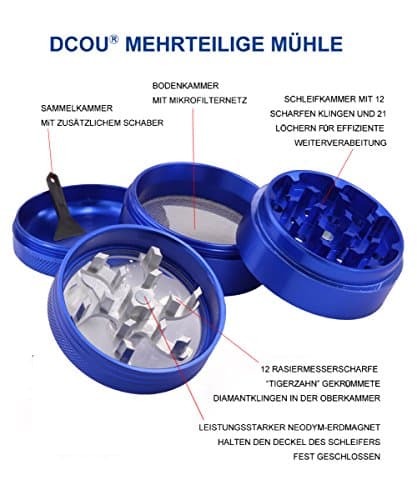 DCOU Meuleuse en aluminium incassable pour moulin à main à manivelle pour épices 4 pièces 2,2 pouces (Bleu-aluminium)