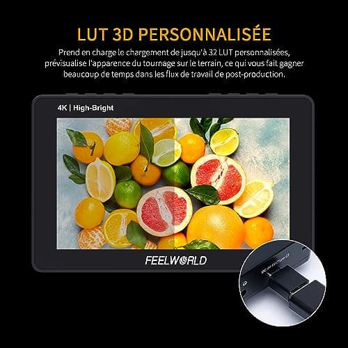 FEELWORLD F5PROX Caméra Moniteur de Terrain Écran Tactile 1600Nit 5,5 Pouces 4K HDMI DSLR Video Camera Monitor avec Batterie F750 Sacoche pour caméra Entrée de Type C 3DLUT Focus Peaking Histogramme