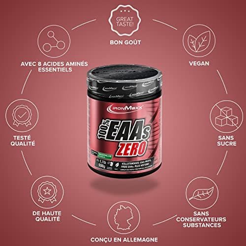 IronMaxx 100% EAAs Zero - Poudre d'acides aminés - Sans sucre au goût Pastèque - 1 x boîte de 500g