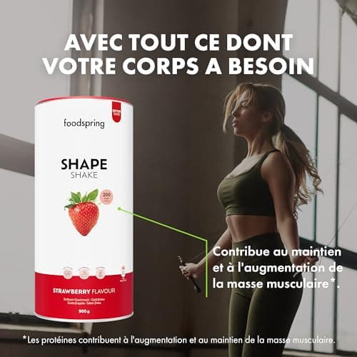 foodspring Shape Shake Fraise - Substitut de repas complet pour le contrôle du poids avec des protéines de qualité supérieure, 202 kcal par portion, sans gluten - nouvelle recette (900g)