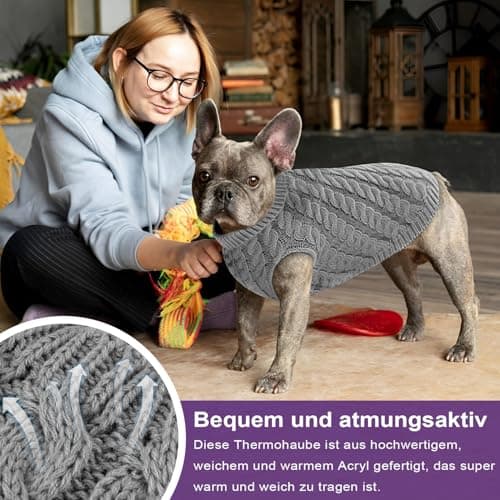 Voarge Pull pour Chien à Tricoter, Pull-Overs pour Pull, Pull Chaud Pull Tricots Outwear, Vêtements d'hiver pour Chiens,Taille Bouledogue Français, Chihuahua Manteau Teckel Vetement (Rouge, XL)