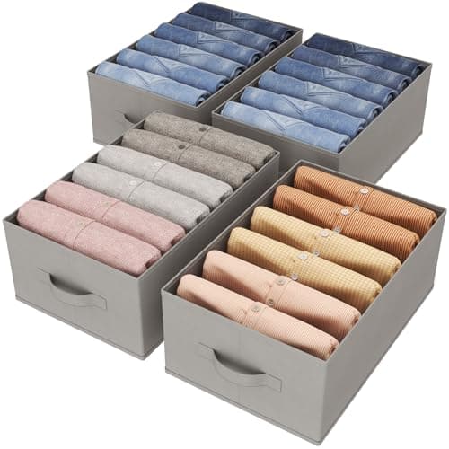 Lifewit Lot de 4 Boite Rangement Vetement Pliable avec 6 Compartiments, Organisateur Armoire, Boîte de Rangement Tiroir, Armoire Rangement pour Vetements, Pantalons, Pull, 42 X 27 X 17 cm, Gris