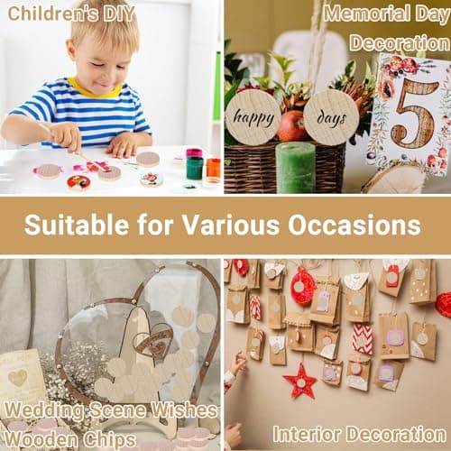 GAESHOW 100 Pièces Tranches de Bois Naturel, Disques de Bois Vierges, Disques de Bois Brut Naturel, Rondelle Rond en Bois Sans Trou, Diamètre 3cm pour Peinture, Bricolage, Artisanat