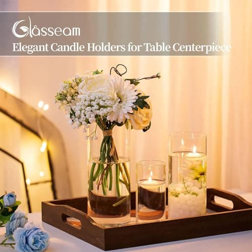 Glasseam Porte-Bougie Hurricane Cylindre en Verre : Vase À Fleurs Transparent pour Bougies Chauffe-Plat Pilier Votif Bougies Flottantes pour Décorations De Table À Manger (M+L+XL x 10)