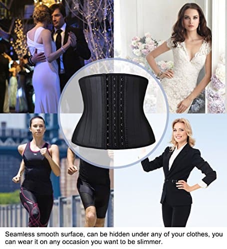 YIANNA Gaine Ventre Plat Femme Amincissante Torse Court Latex Corset Minceur Invisible Sport Waist Trainer Ceinture Amincissant Noir 110299 XL