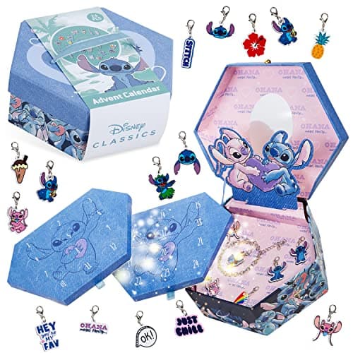 Disney Stitch Calendrier de l'Avent 2024 pour Fille - Bijoux avec Bracelet Charms (Bijoux Bleus)