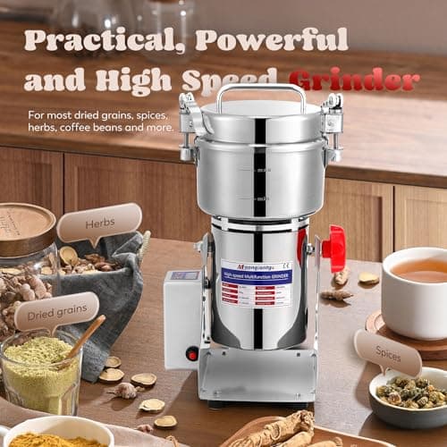 Moongiantgo 800g Moulin Céréales Électrique Numérique avec Affichage LED, Acier Inoxydable & Haute Vitesse Moteur Commercial 2500W 36000RPM pour Céréale Séché/Herbes/Épices/Noix - Manual en Français