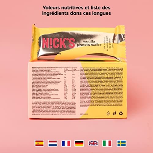 NICKS Barre protéinée Sans Sucres Ajoutés, Gaufrettes proteinées, Biscuits Sans Sucres Ajoutés Lowcarb, Sans Gluten | 25% de protéines | 203 calories | Vanille, 40 g X 24