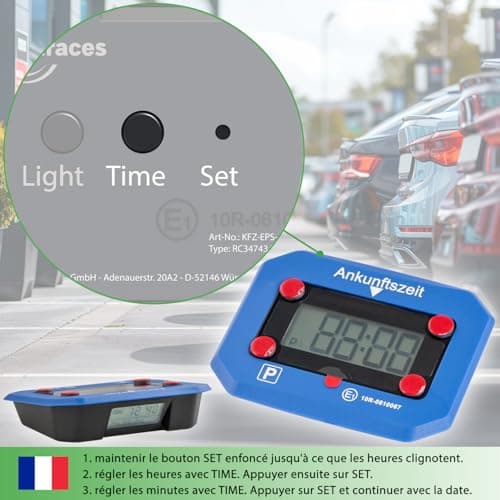 fouraces Disque de stationnement électronique - Automatique, Heure d'été et d'hiver - indicateur de Batterie, Homologation, Batterie de Rechange, pour Voiture, Bleue, Bleu