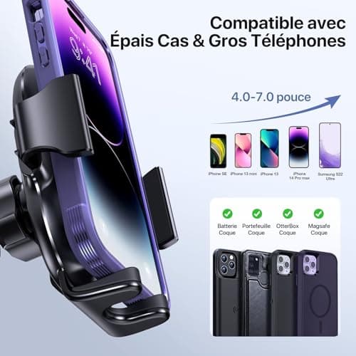 Miracase 【4-en-1】 Support Telephone Voiture, Porte Telephone Voiture Ventouse pour Tableau de Bord & Pare-Brise & Sortie d'air & Bureau Compatible avec Tous Les Smartphones 4.0''-7.0''