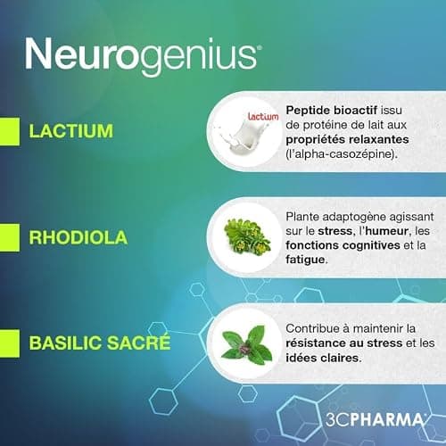 NEUROGENIUS STRESS OUT | Gestion du Stress et Résistance | Complément Nootropique pour la Sérénité Mentale | Formule avec Basilic Sacré, Rhodiola & Grande Camomille | 30 Capsules - 3C PHARMA