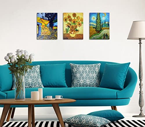 Fokenzary Peinture à l'huile sur toile peinte à la main Vincent Van Gogh - 3 œuvres d'art classiques - 3 tableaux - Décoration murale - Prêt à accrocher - 3 pièces