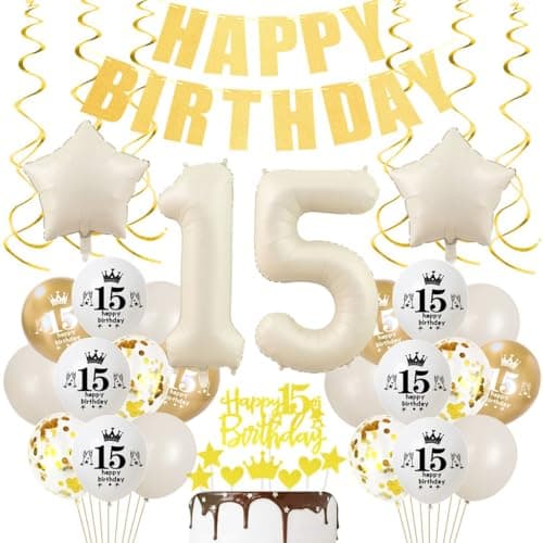 Décoration 15 ans anniversaire Beige Deko, 15 ans anniversaire Crème Blanc Or Fille Garçon, Ballons 15 ans anniversaire Beige Or, 15 ans anniversaire Boho Party Deko, Beige Or Ballon 15 ans
