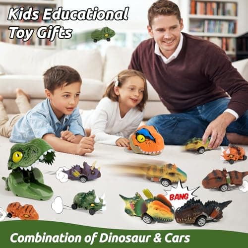 KADAYAYA Voiture de Jouet de Dinosaures pour Enfants 3 à 5 Ans, Dinosaures Véhicules à Friction Les Garçons de 2-6 Ans, Mini Dino Voiture Jouet Ensemble Cadeau Tout-Petits Garçons et Filles