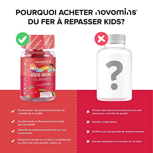 Novomins Gummies au Fer Enfants – Supplément de Fer pour Enfants – Energie et Système Immunitaire – Végétaliens – 1 Mois d'Approvisionnement – 30 Vitamines à Macher pour Enfants