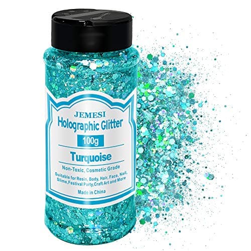 JEMESI Holographique Grosses Paillettes, 100g Turquoise Sequins Glitter, Paillettes pour Visage, Corps, Cheveux, Résine Epoxy, Paillette Visage Festival