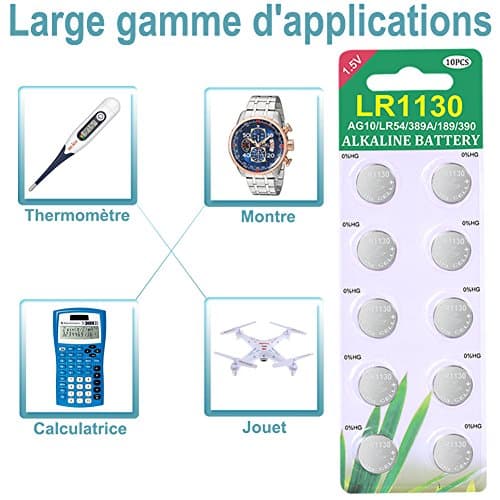 Paquet de 40 Piles Bouton alcaline de la Pile LR1130 AG10