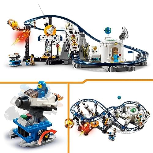 LEGO 31142 Creator Les Montagnes Russes de l’Espace, avec Tour de Chute Libre, Maquette de Manège, Jouet de Construction avec Fusée Spatiale, Planètes et Briques