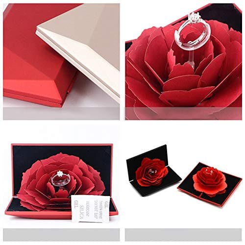 Boîte de Bague de Fiançailles Fleur Rose Boîte à Bagues 3D Pop Up Rose Fiançailles Ringbox pour Mariage Bague de Fiançailles Saint Valentin Anniversaire Proposition de Mariage, 13*7,4*2,6 cm, Rouge