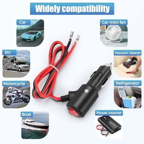 Thlevel Adaptateur Mâle pour Allume Cigare 12V/24V avec 55cm Câble d'extension 14AWG avec Interrupteurs Fusible 15A pour Bateau Onduleur de Voiture (2 Pièces)