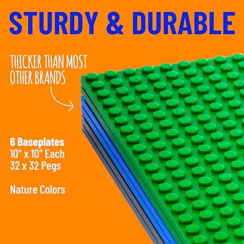 Strictly Briks Plaque de Base de qualité - Compatible avec Les Plus Grandes Marques - 25,4 x 25,4 cm - Vert, Bleu, Gris