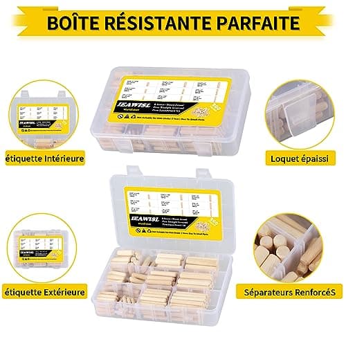 200 pièces Chevilles en bois, Goujon en bois de hêtre massiv 6mm 8mm 10mm Chevilles en bois fabriqués en bois Fraiseuse, rainurage, bricolage, menuiserie