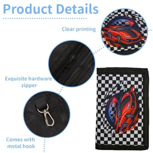 XPEX 1 Pièces Porte Monnaie Enfant Avec Chaîne, 12*8*1Cm Portefeuille Enfant Rfid, Orte Monnaie Pour Enfants Pour Garçons Et Filles, Portefeuille De Dessin Animé Avec Fermeture Éclair (bloc,C) (D)