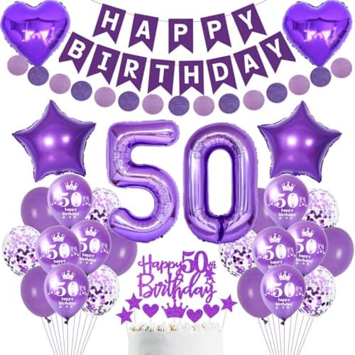 Violette 50 ans décorations anniversaire Femme, Décoration fête 50 ans Femme, anniversaire,Violet Décoration anniversaire 50 ans Femme,Ballons 50 ans anniversaire Décoration Femme Violet