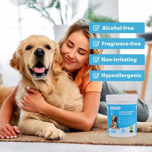 PICE PET Lingettes hypoallergéniques pour Les Yeux pour Chiens et Chats, nettoyant à Base de Plantes pour Les Taches de Larmes, écoulement, croûtes, allergies, démangeaisons, sans Parfum, 100 unités