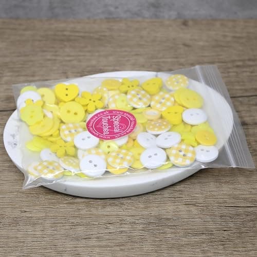 Lot de 150 boutons jaunes en bois, acrylique et résine pour confection de cartes