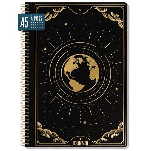 paper&you® Bullet Journal à pois A5 avec reliure à spirale « New Adventures » 160 pages Carnet à pois avec spirale, bloc-notes à spirale, durable et respectueux du climat