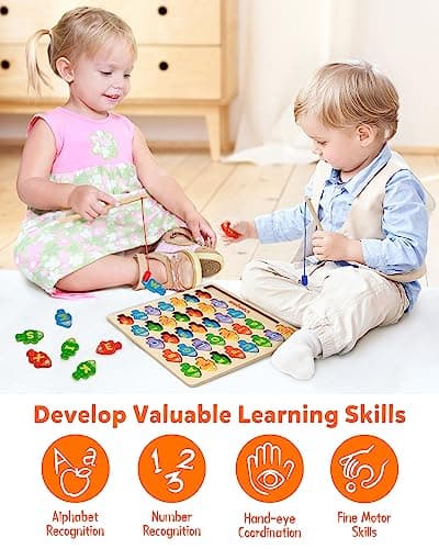 Coogam Magnetic Lettres numériques Jeu de pêche, Livres en Bois ABC Lettres numériques Montessori Jouets éducatifs 3 4 5 Ans Enfants