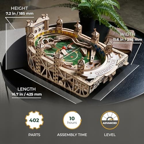 UGEARS Harry Potter Quidditch Flipper en Bois - Maquette en Bois à Construire - Puzzle 3D Bois - Jeu de Flipper Bois mécanique - Expérience de Flipper dans la Conception de Puzzles 3D