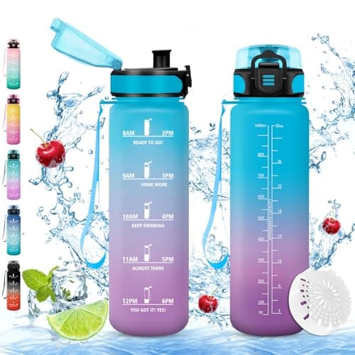 Vikaster Gourdes, Gourde 1Litre, sans BPA, Étanche & Réutilisable, Bouteille d'eau avec Marqueur de Temps et Filtre, Convient Pour la Enfant & Adulte, Gym, Yoga, Camping, Sport, Gourde Randonnée