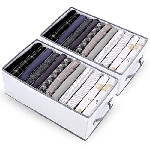 sprecenk Boîte de Rangement Vetement, 12 Grilles Armoire Organisateur de Vêtements, 2PCS Organisateur de Tiroir Pliable pour T-shirts, Shorts, Jupes, Gris