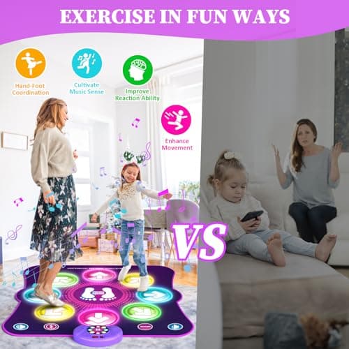 Tapis de Danse pour Enfants, 8 Flèches de Lumière LED Musique Pad de Danse Musical avec Bluetooth, 6 Modes de Jeu, Batterie, Jouet Cadeau d'anniversaire de Noël pour Garçons Filles de 3 à 12 Ans