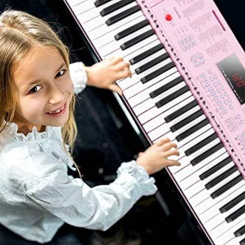 Vangoa Clavier de Piano 61 Mini Touches Clavier Piano électronique avec 3 modes d'enseignement, microphone, 350 sons, 350 rythmes, 30 démos, Rose
