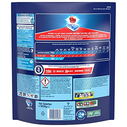 Finish Pastilles Lave-Vaisselle Powerball Comprimé Sans parfum All in One Max - 100 Tablettes Lave-Vaisselle
