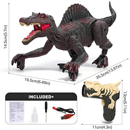 FRUSE Dinosaure Télécommandé Jouet Electrique,Jouet Dinosaure avec Traçage Lumière,Brume de Pulvérisation,Lumière LED,Spinosaurus Telecommande pour Les Garçons Filles âgés de 3 4 5 6 7 8(Rouge)